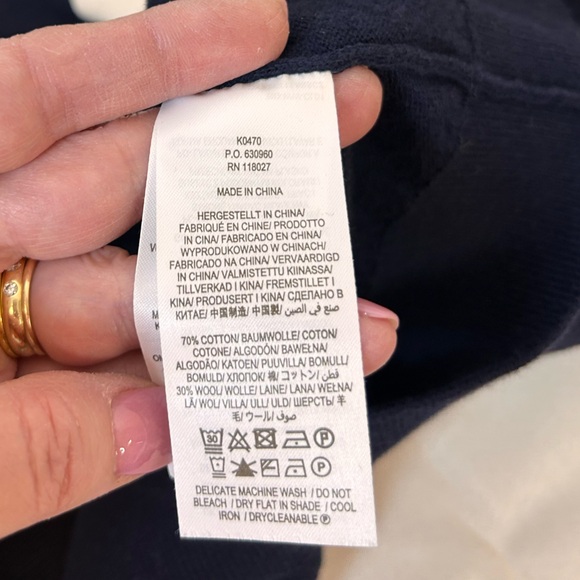 Boden Grace Colorblock V-Neck Sweater Navy Green White Women’s Size 4 Small - Picture 7 of 7